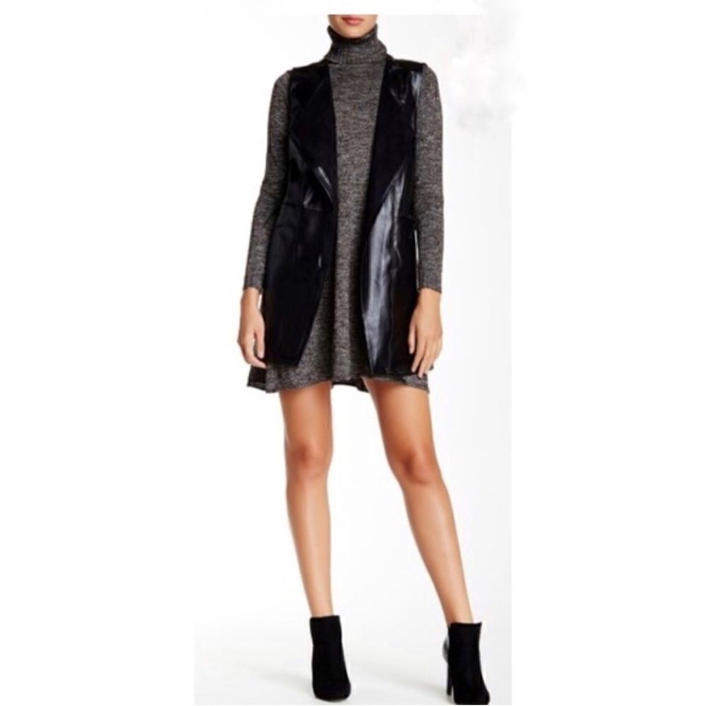 Max Studio Black Faux Leather and Suede Vest NEW with tags Size Large